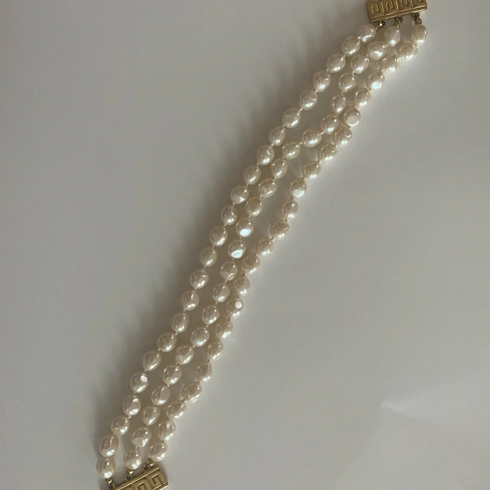 Givenchy Cream Pearl Triple-Strand Necklace with Gold Accents
